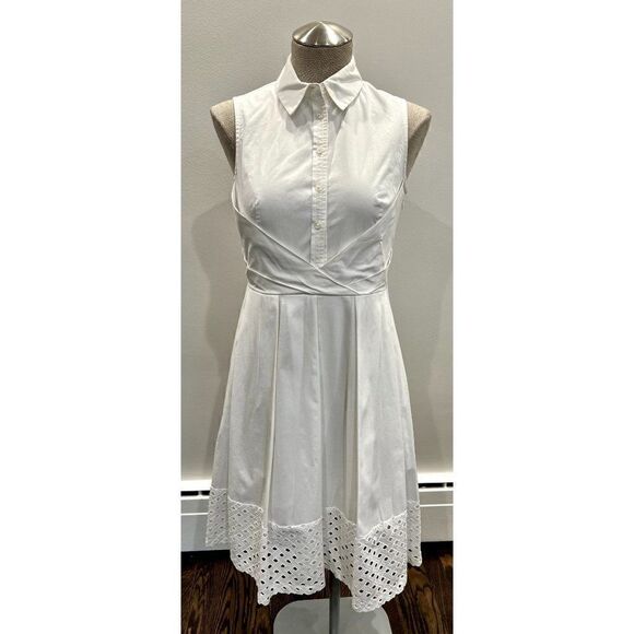 Eliza J Collared Button Down Dress with Lattice Hem in White Size 4 - Picture 1 of 6